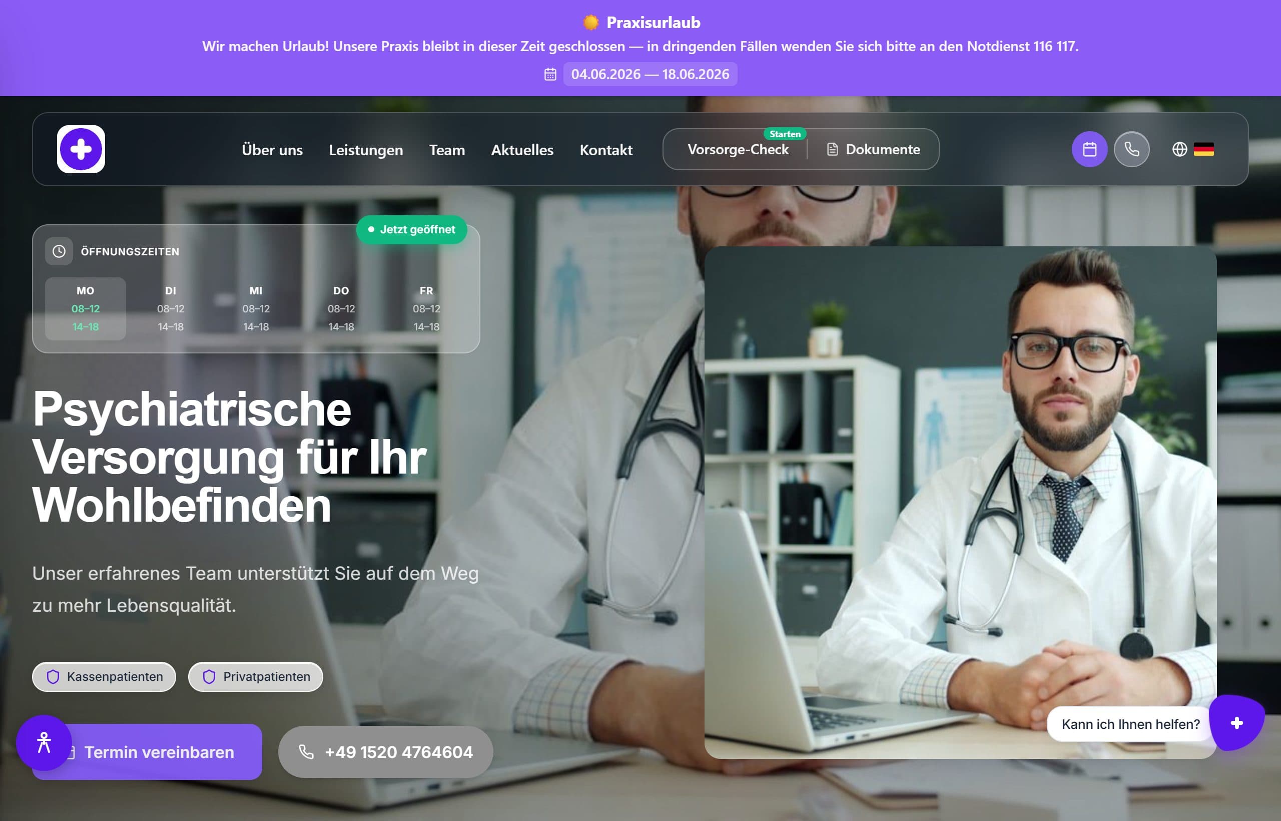 Vorschau der mit luna erstellten Website: Praxis für Psychiatrie · Mönchengladbach