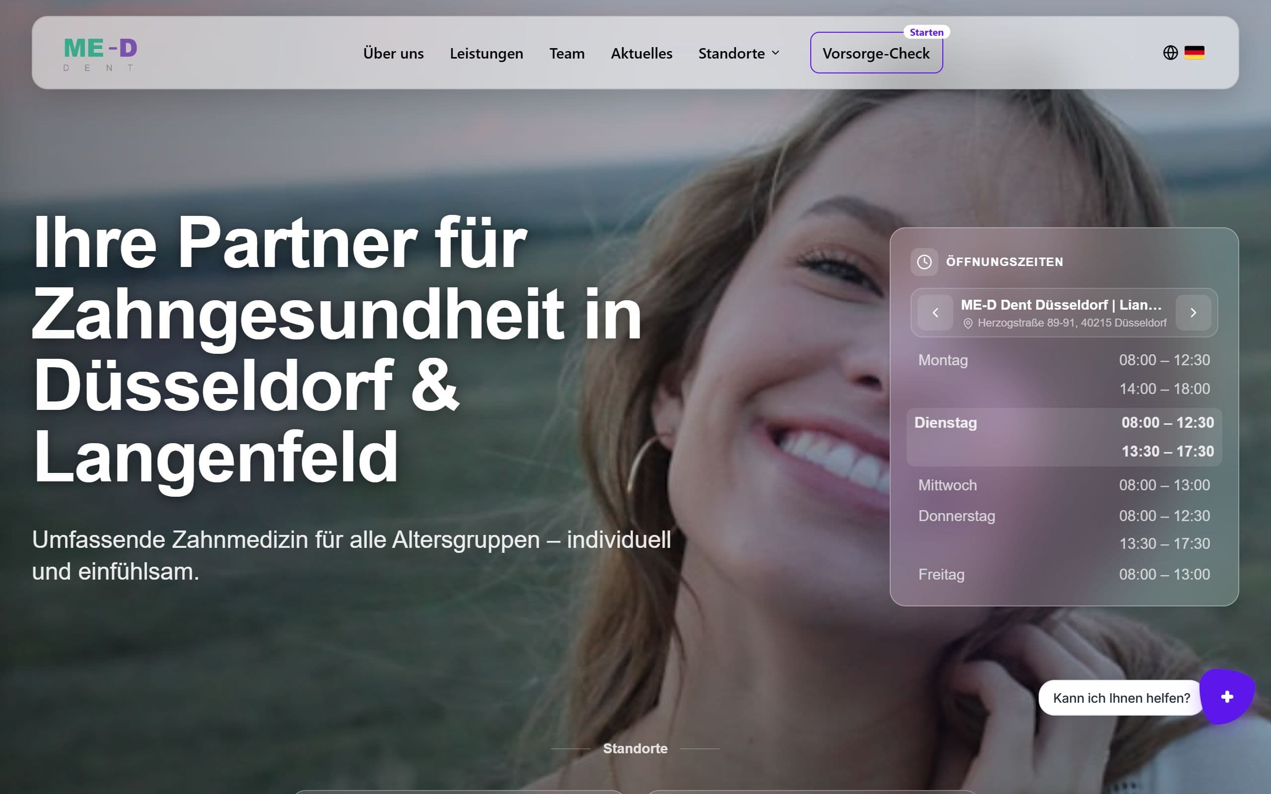 Website von ME-D DENT (Zahnmedizin, Düsseldorf & Langenfeld)
